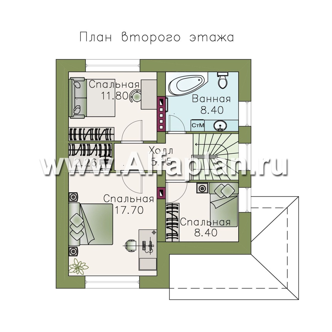 Изображение плана проекта «Оптима»- проект современного дома с мансардой, из кирпичей или газобетона №2