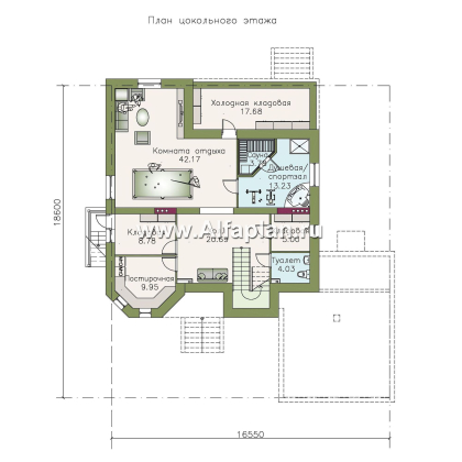 «Феникс» - проект двухэтажного дома, с эркером и с террасой, планировка с гаражом на 2 авто и с цокольным этажом - превью план дома