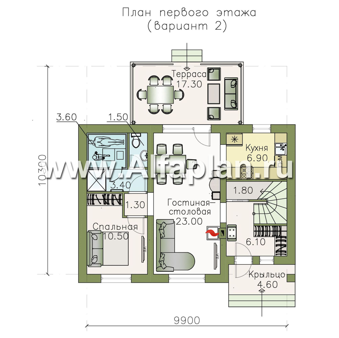Изображение плана проекта «Замечательный сосед» - проект дома с мансардой, с террасой, с удобным планом №2