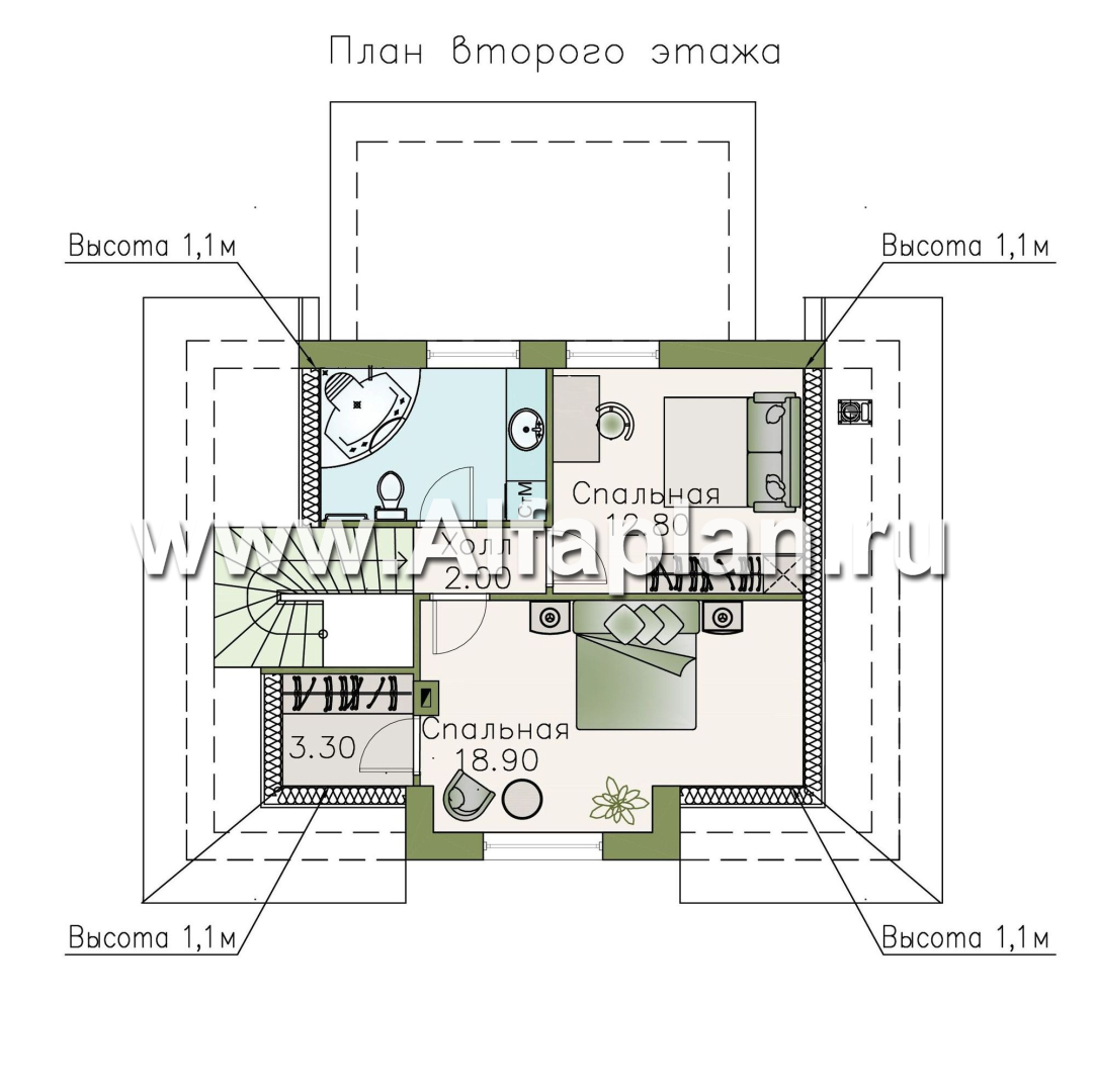 Изображение плана проекта «Замечательный сосед» - проект дома с мансардой, с террасой, с удобным планом №3