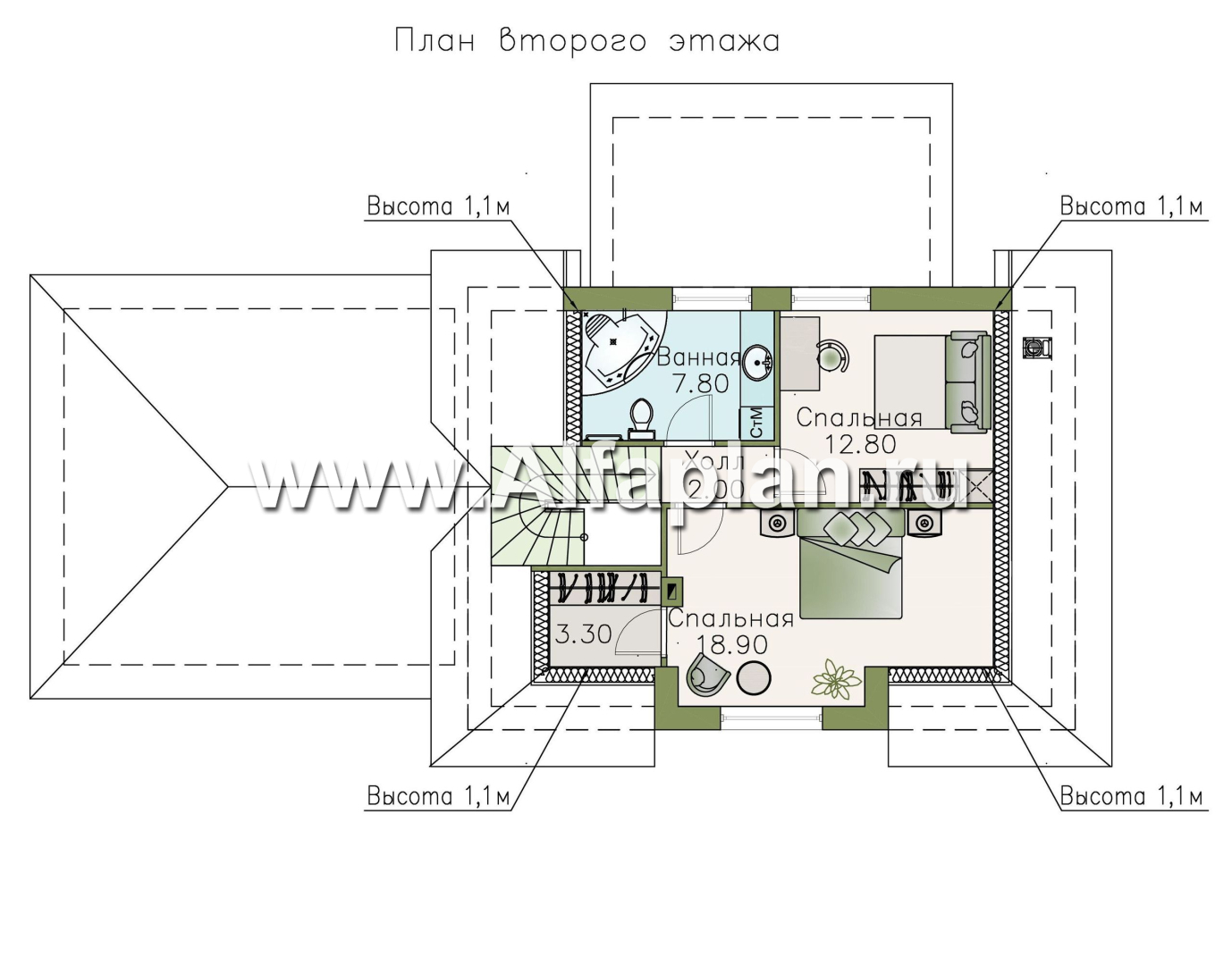 Изображение плана проекта «Замечательный сосед» - проект дома с мансардой, с террасой, с навесом на 2 авто №3