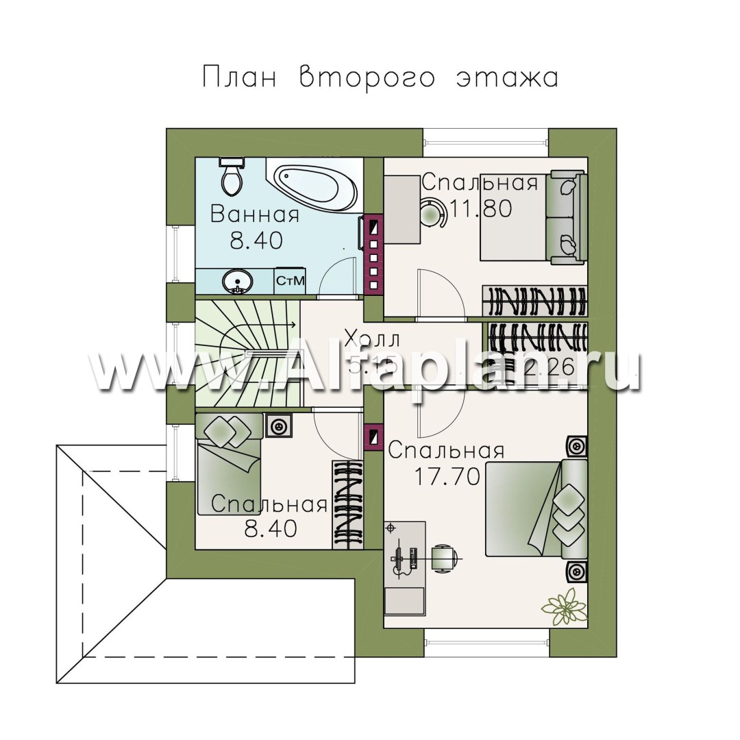 Изображение плана проекта «Оптима»- проект современного дома с мансардой, из кирпичей или газобетона №2