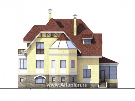 «Каменный остров» - проект дома с цокольным этажом, эркером, гостиная со вторым светом - превью фасада дома