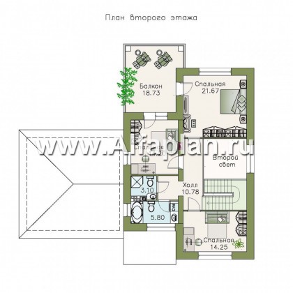 «Монрепо» - проект двухэтажного дома, планировка со вторым светом столовой, навес на 2 авто - превью план дома