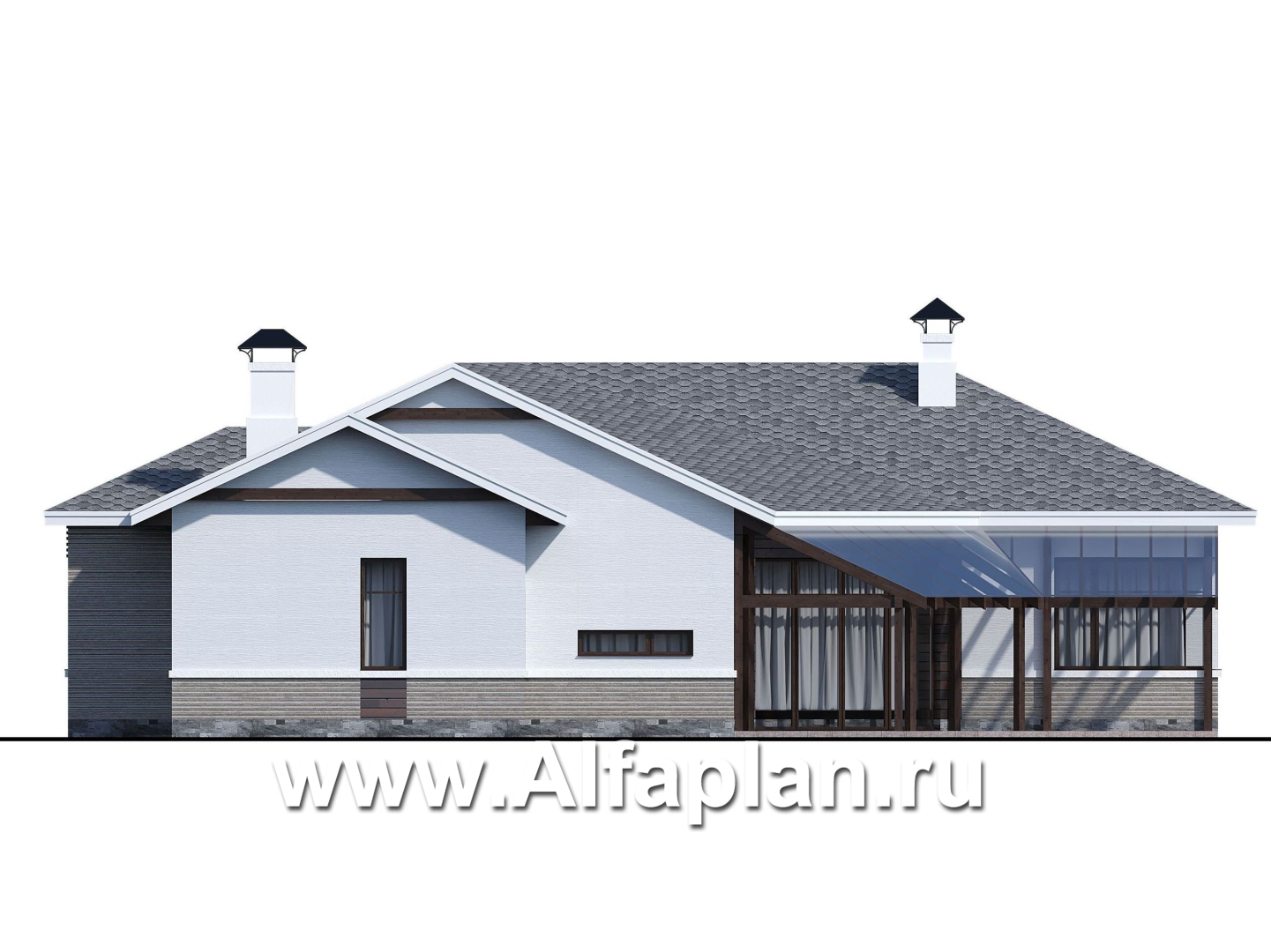 Проекты домов Альфаплан - «Альтер Эго» - эксклюзивный одноэтажный кирпичный дом - изображение фасада №2