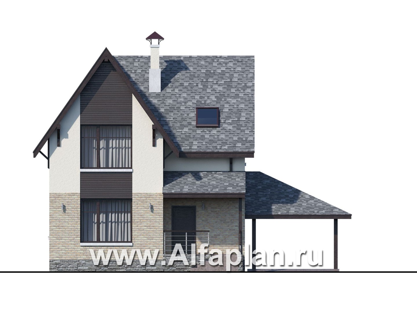Проекты домов Альфаплан - «Оптима»- стильный современный коттедж с гаражом-навесом - изображение фасада №1