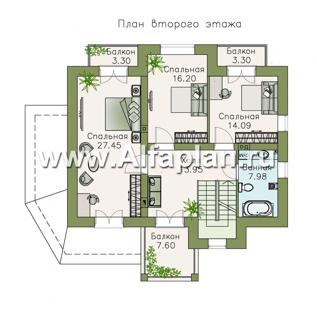 Проекты домов Альфаплан - «Разумовский» - элегантный загородный коттедж - изображение плана проекта №2