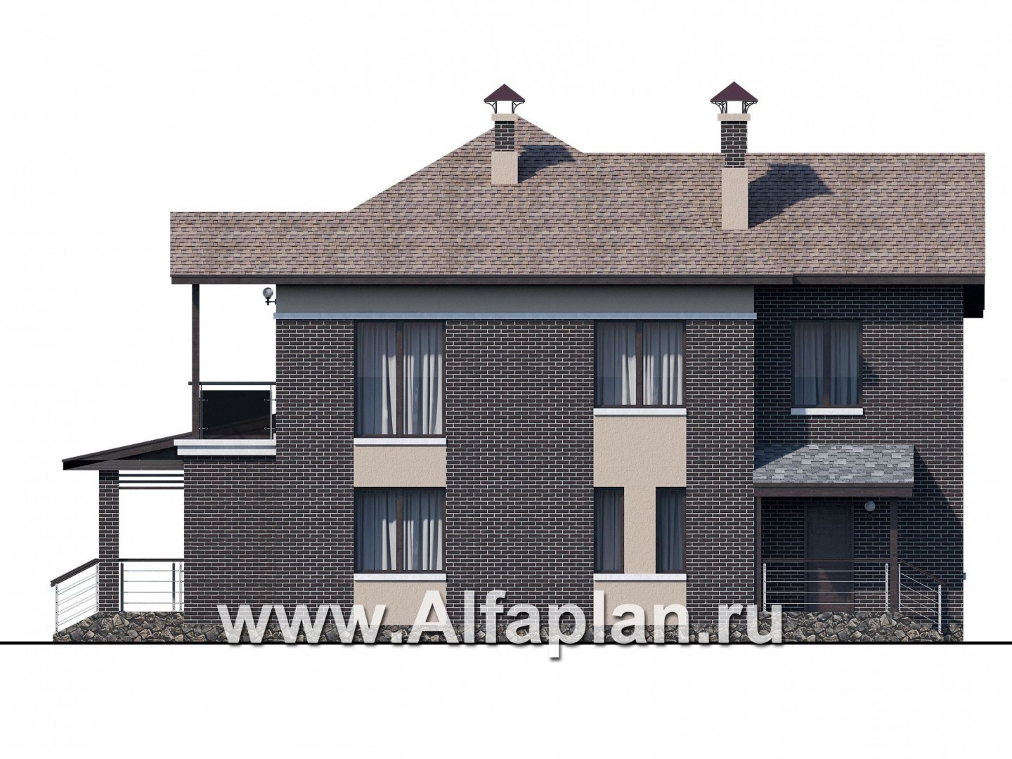 Проекты домов Альфаплан - «Голицын» — особняк с отделкой в темных тонах - изображение фасада №4