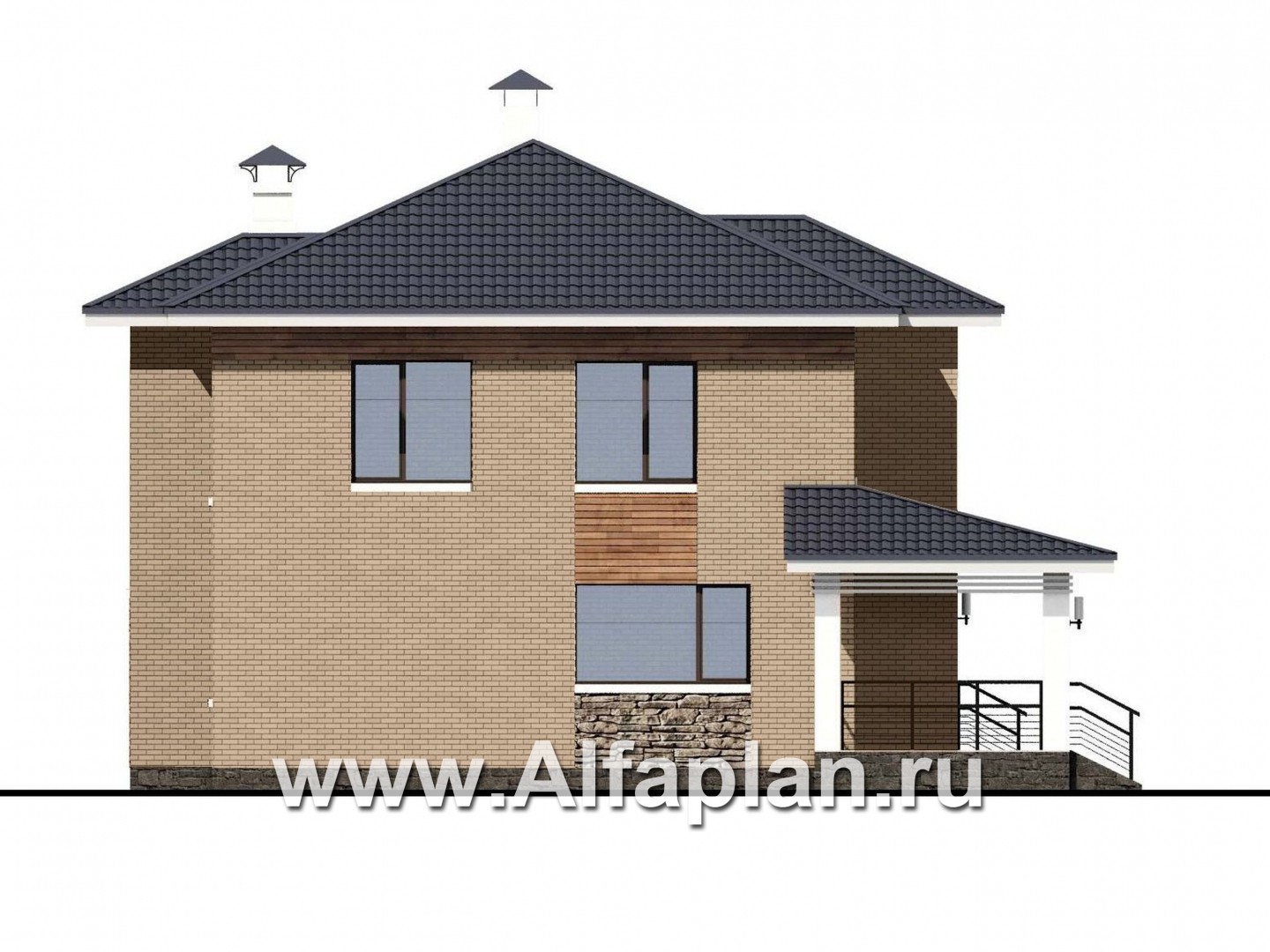 Проекты домов Альфаплан - «Светлая полоса» - современный коттедж со вторым светом - изображение фасада №3