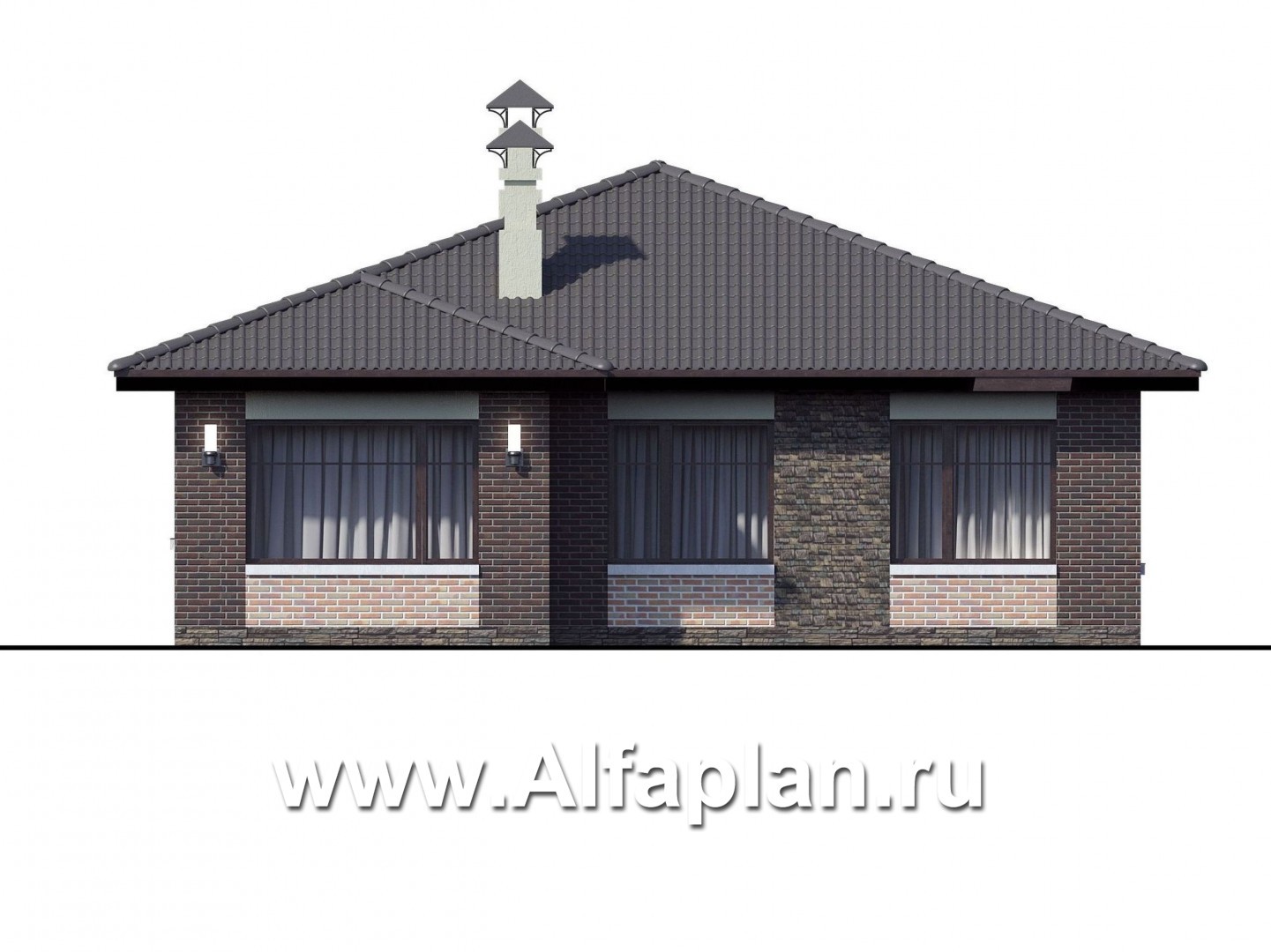 Проекты домов Альфаплан - «Онега» - проект одноэтажного дома с двумя спальнями - изображение фасада №4