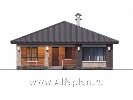 Проекты домов Альфаплан - «Онега» - проект одноэтажного дома с двумя спальнями - превью фасада №1