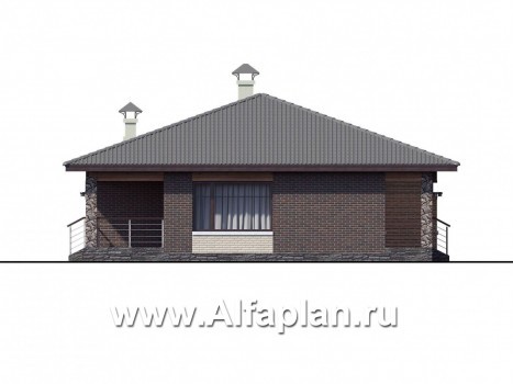 Проекты домов Альфаплан - «Волхов» - проект одноэтажного дома из кирпича с тремя спальнями - превью фасада №3