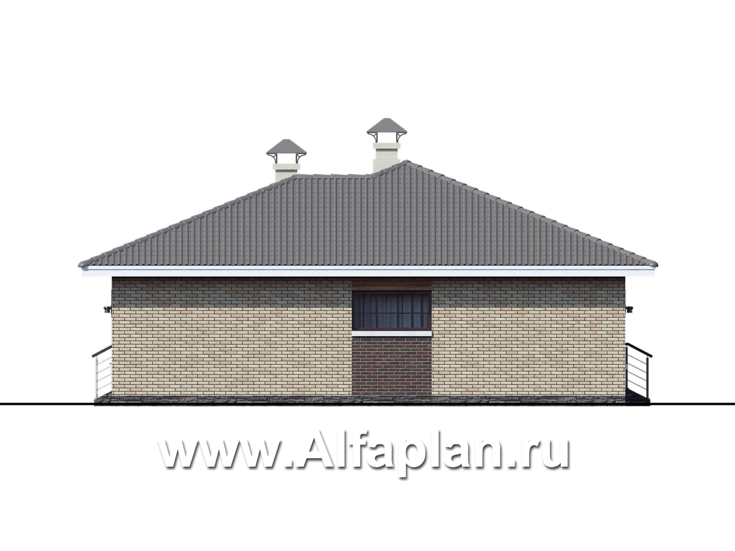 Проекты домов Альфаплан - «Вуокса» - проект одноэтажного дома из кирпича с комфортной планировкой - изображение фасада №2