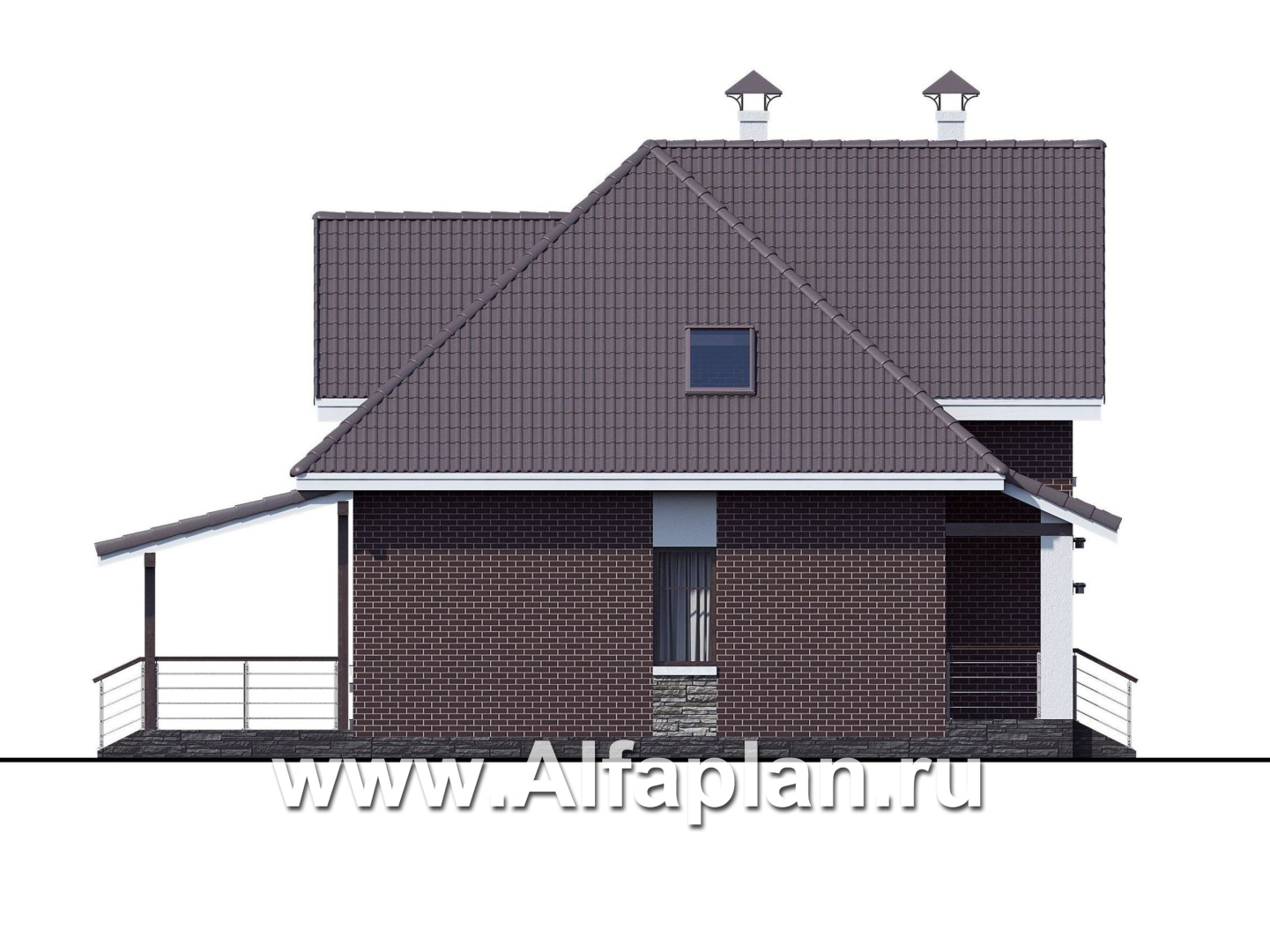 Проекты домов Альфаплан - «Кассиопея» - мансардный коттедж с 5-ю спальнями, или 4-е спальни + сауна - изображение фасада №3