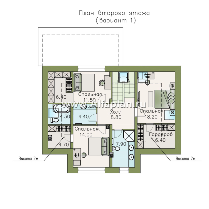 Проекты домов Альфаплан - «Кассиопея» - мансардный коттедж с 5-ю спальнями, или 4-е спальни + сауна - превью плана проекта №3