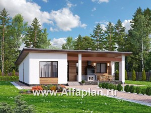 Проекты домов Альфаплан - «Эпсилон» - уютный каркасный дом с просторной террасой - превью основного изображения