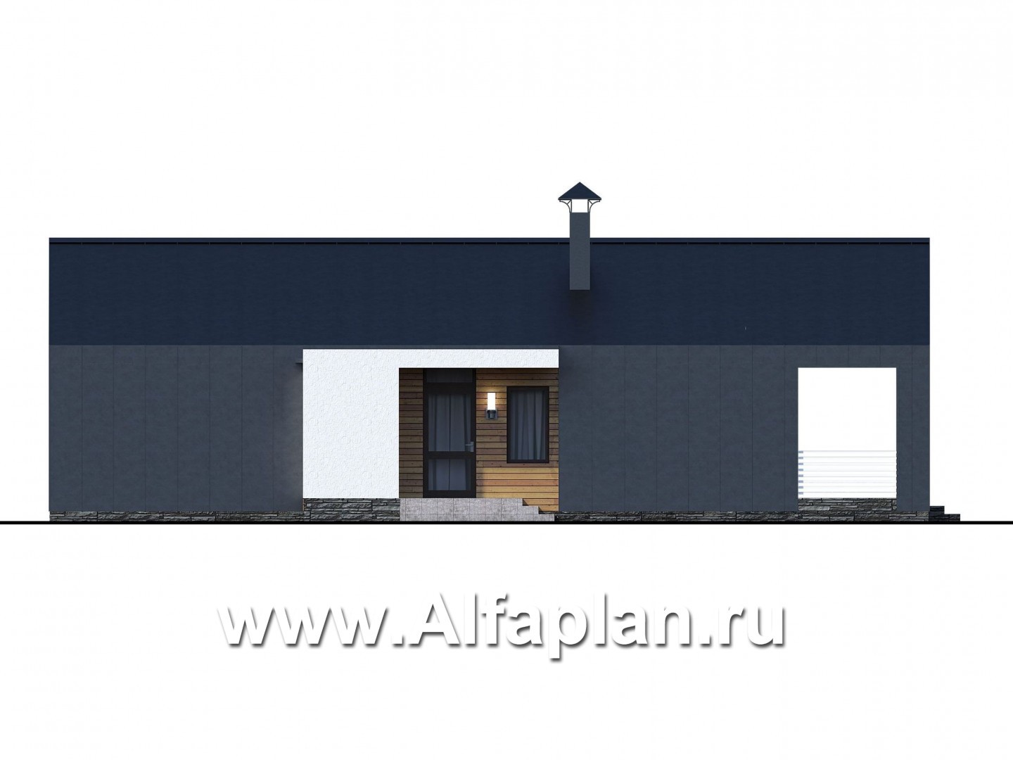 Проекты домов Альфаплан - «Тета» - одноэтажный дом с фальцевыми фасадами и кровлей - изображение фасада №3