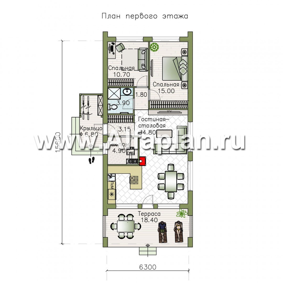 Проекты домов Альфаплан - «Тета» - одноэтажный дом с фальцевыми фасадами и кровлей - план проекта №1