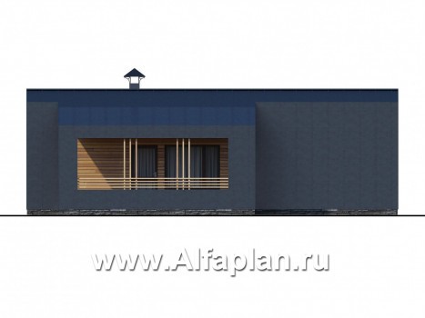 Проекты домов Альфаплан - «Каппа» -  проект одноэтажного дома, с террасой, в стиле барн, 2 спальни - превью фасада №2