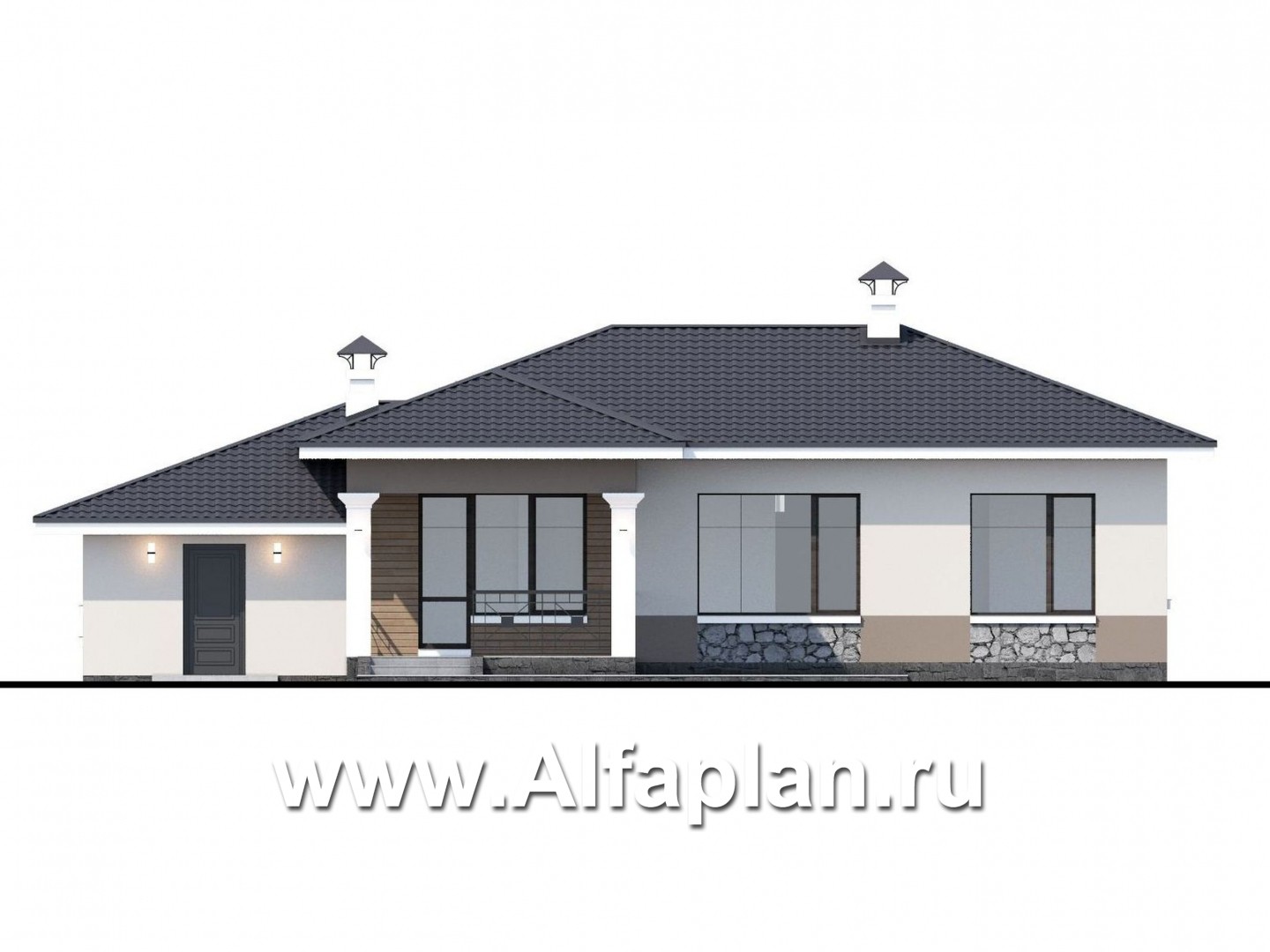 Проекты домов Альфаплан - "Новый свет" - проект одноэтажного дома с гаражом для небольшой семьи - изображение фасада №4