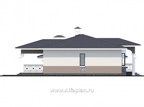 Проекты домов Альфаплан - "Новый свет" - проект одноэтажного дома с гаражом для небольшой семьи - превью фасада №3