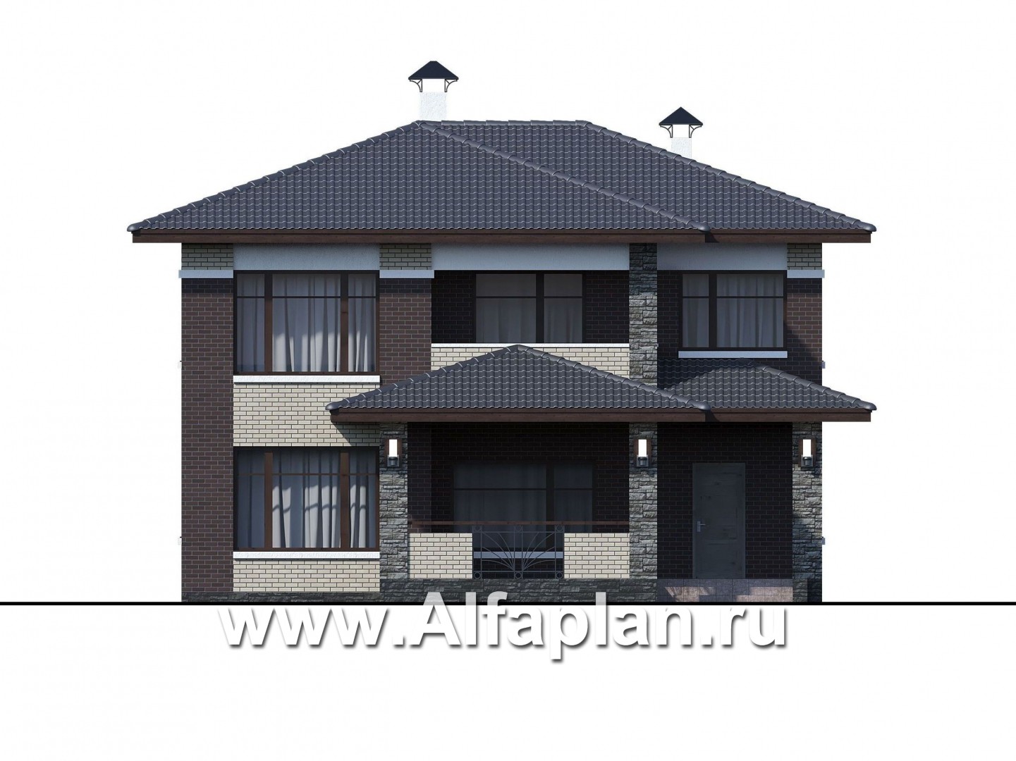 Проекты домов Альфаплан - «Маяк» - уютный дом с террасой - изображение фасада №1