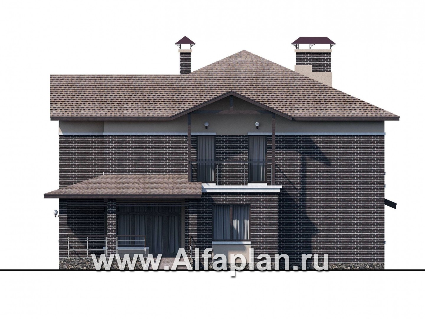 «Голицын» — проект двухэтажного дома из газобетона, с двусветной гостиной, с сауной и с террасой - фасад дома