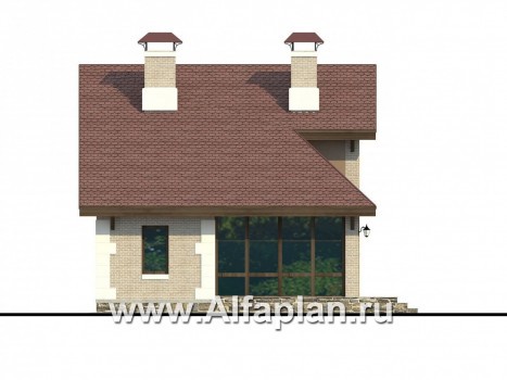 Проекты домов Альфаплан - «Замечательный сосед» - небольшой дом с верандой и студией в мансарде - превью фасада №3