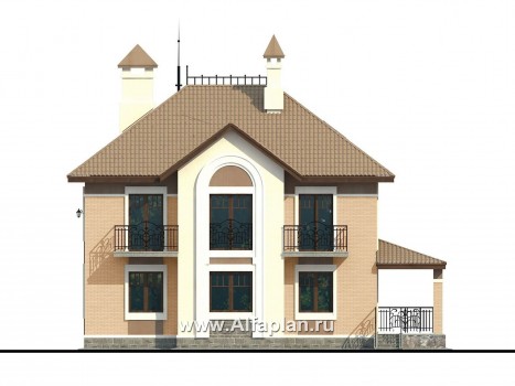 Проекты домов Альфаплан - «Разумовский» - красивый коттедж с элементами стиля модерн - превью фасада №4