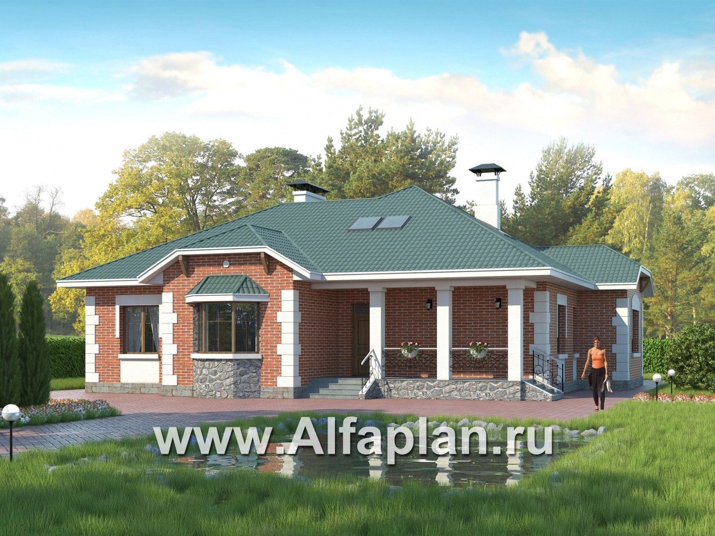 Проекты домов Альфаплан - «Линия судьбы» - одноэтажный дом с бильярдной в мансарде - основное изображение