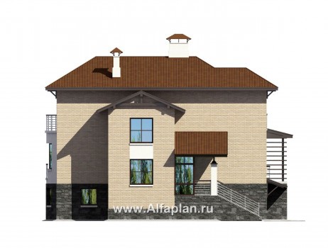 «Светлая жизнь» - проект трехэтажного дома из газобетона, с гаражоми сауной в цоколе, с панорамным остеклением - превью фасада дома