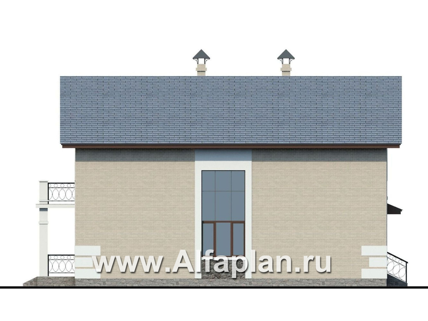 Проекты домов Альфаплан - «Монрепо» - компактный дом из блоков для узкого участка - изображение фасада №3