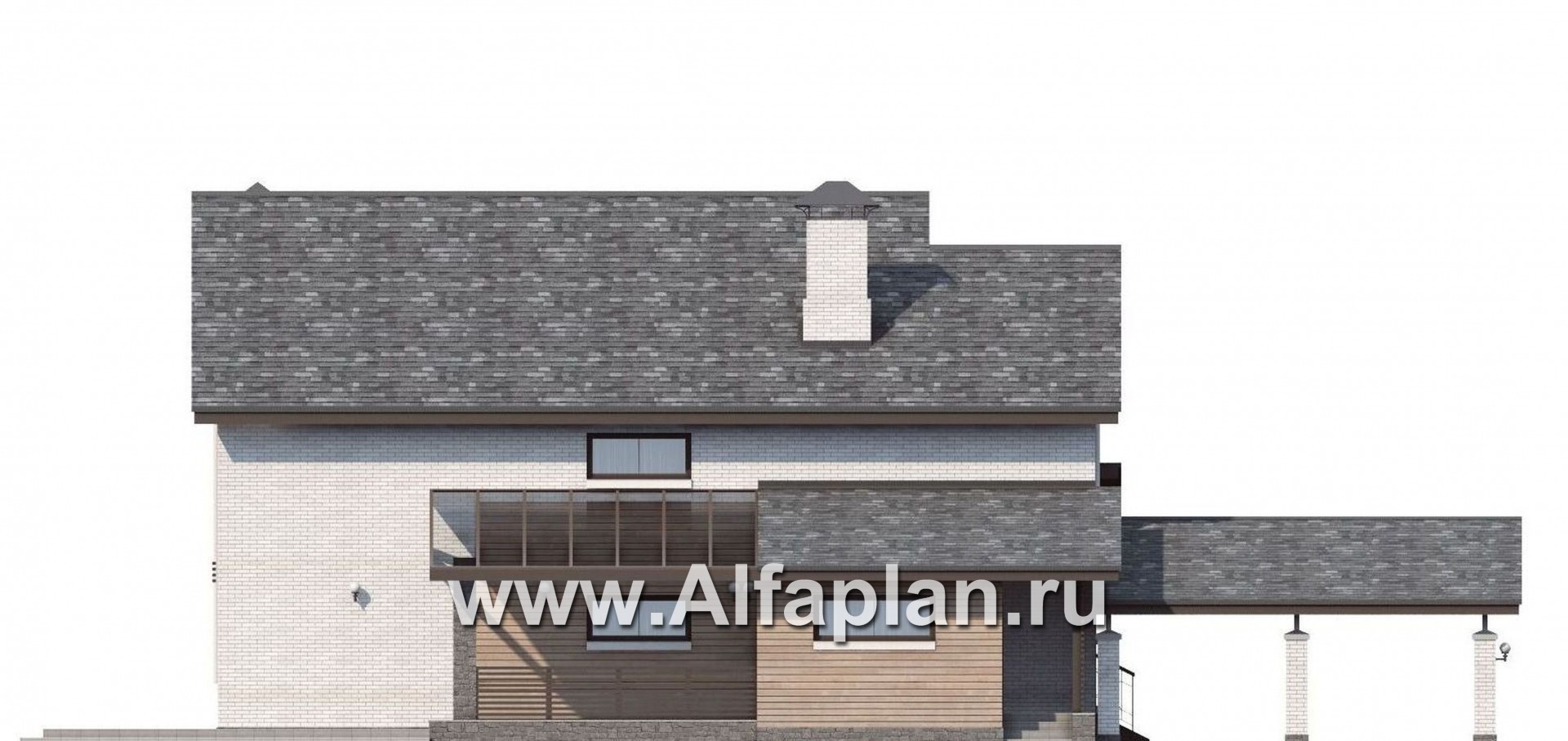 Проекты домов Альфаплан - «Эль-Ниньо»- дом с террасами и навесом для машин - изображение фасада №3
