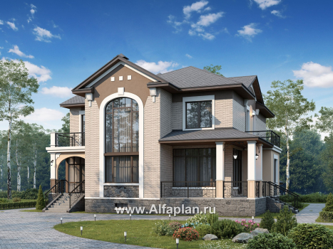 Проекты домов Альфаплан - «Голицын» - коттедж с двусветной гостиной и цоколем - превью дополнительного изображения №1