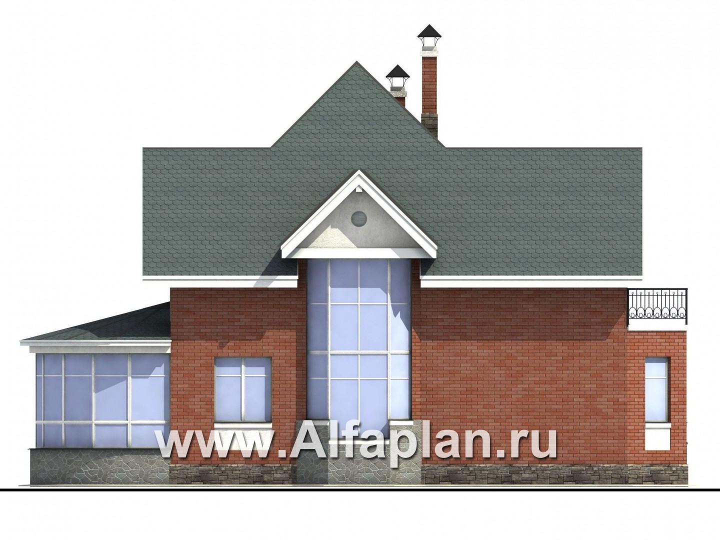 Проекты домов Альфаплан - «Романтика» - проект загородного дома с полукруглой верандой - изображение фасада №3