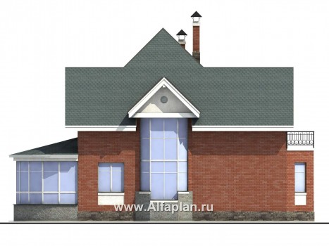 Проекты домов Альфаплан - «Романтика» - проект загородного дома с полукруглой верандой - превью фасада №3