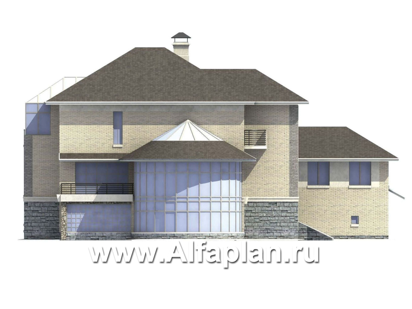 Проекты домов Альфаплан - «ИДЕНТИФИКАЦИЯ» - проект роскошной современной усадьбы ДУО - изображение фасада №3