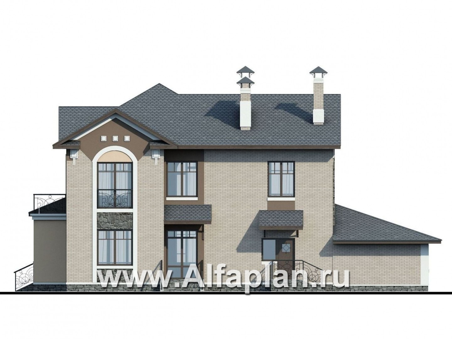 «Голицын» - проект двухэтажного дома, с двусветной гостиной и с террасой, в стиле модерн, с гаражом - фасад дома