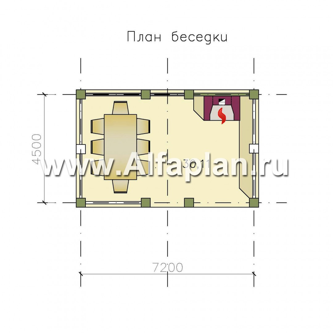 Проекты домов Альфаплан - Беседка-павильон с барбекю (летняя кухня) - изображение плана проекта №1