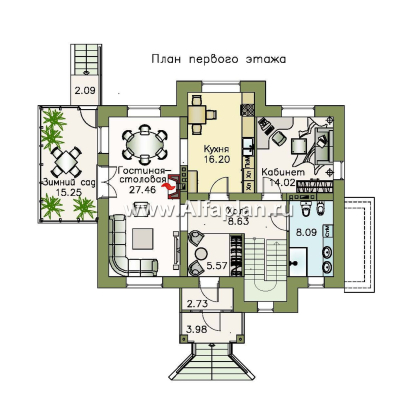 Проекты домов Альфаплан - «Разумовский» - элегантный коттедж с цоколем - превью плана проекта №2