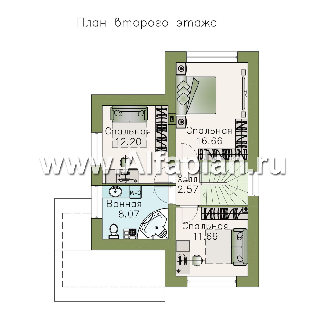 Проекты домов Альфаплан - Коттедж из кирпича «Кадет» - изображение плана проекта №2