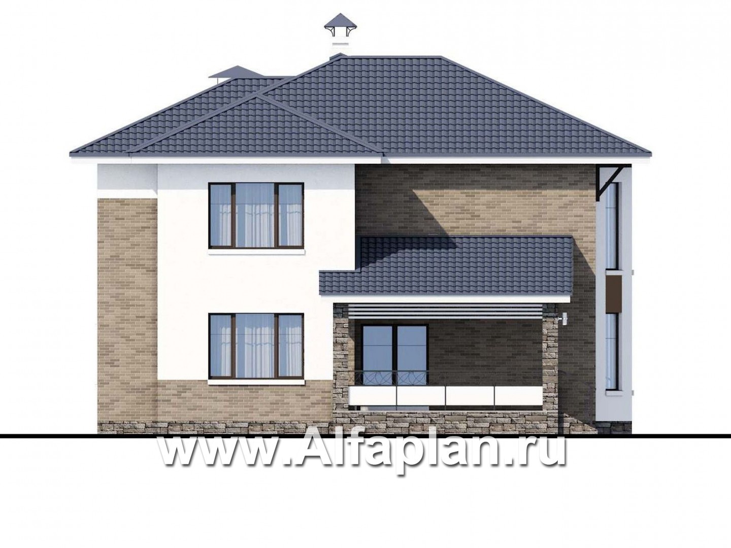 Проекты домов Альфаплан - «Статский советник» - комфортабельный коттедж в современном стиле с гаражом - изображение фасада №3