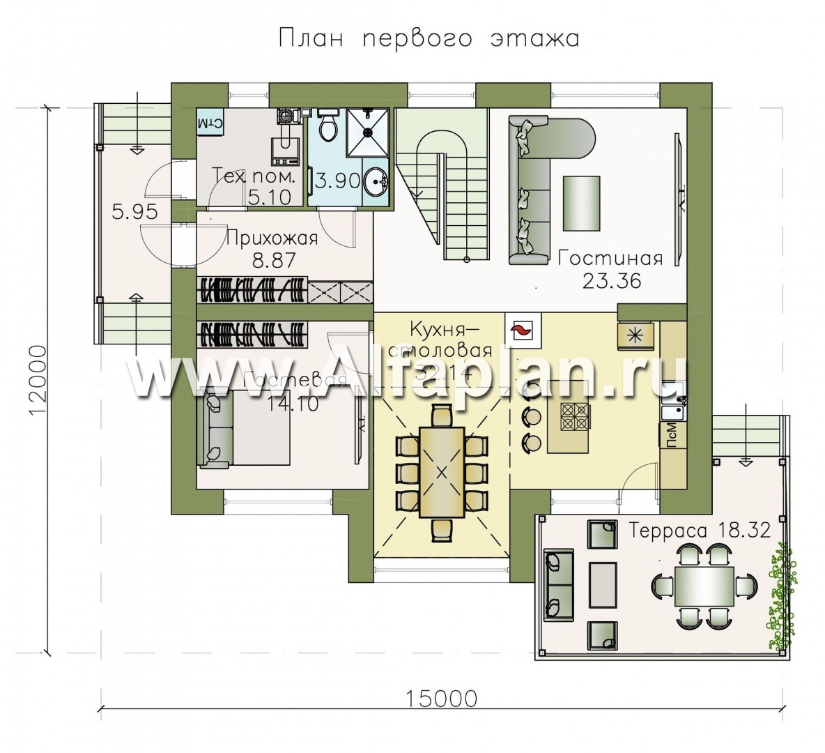 Проекты домов Альфаплан - «Регата» - комфортный план дома, двускатная крыша - план проекта №1