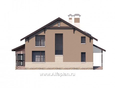 Проекты домов Альфаплан - «Регата» — комфортный загородный дом с двускатной крышей - превью фасада №4