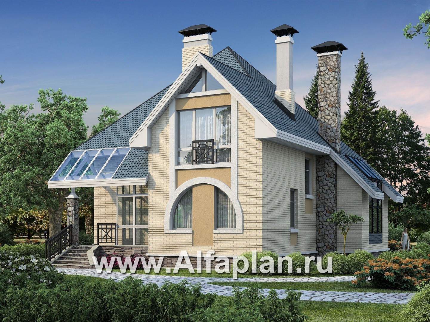 Проекты домов Альфаплан - Коттедж с окнами верхнего света - основное изображение
