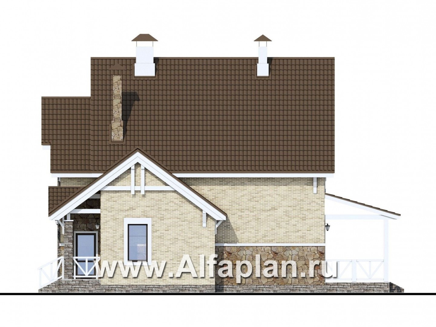 Проекты домов Альфаплан - «Новая пристань» - дом из газобетона для удобной загородной жизни - изображение фасада №2
