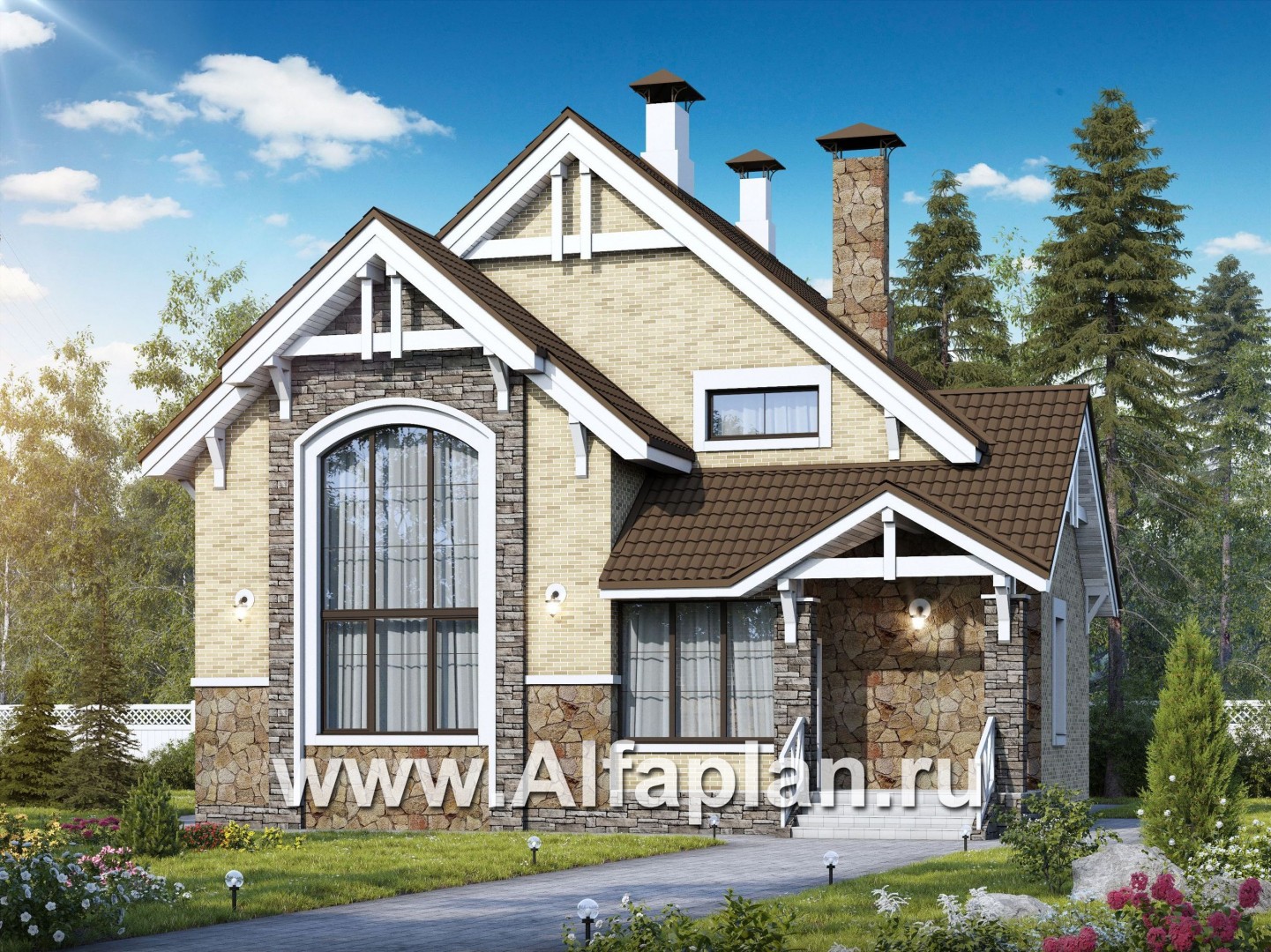Проекты домов Альфаплан - «Новая пристань» - дом из газобетона для удобной загородной жизни - основное изображение