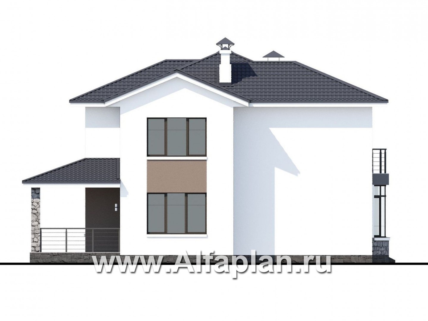 Проекты домов Альфаплан - «Гедонист»-  комфортный коттедж с эффектным остеклением - изображение фасада №3