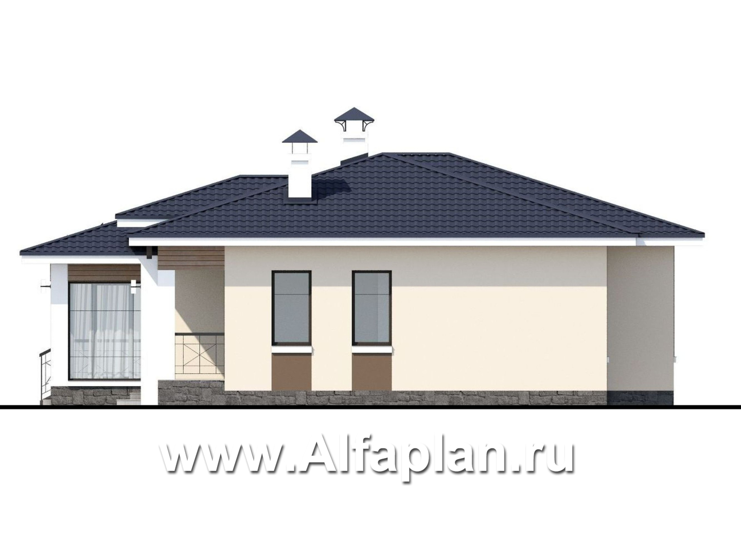 Проекты домов Альфаплан - «Теплый очаг» - экономичный одноэтажный дом - изображение фасада №2