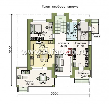 Проекты домов Альфаплан - «Арт-Нуво» - респектабельный двухэтажный дом в стиле модерн - превью плана проекта №1